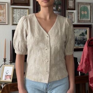 Skies Are Blue Cream Puff Sleeve Fitted Blouse